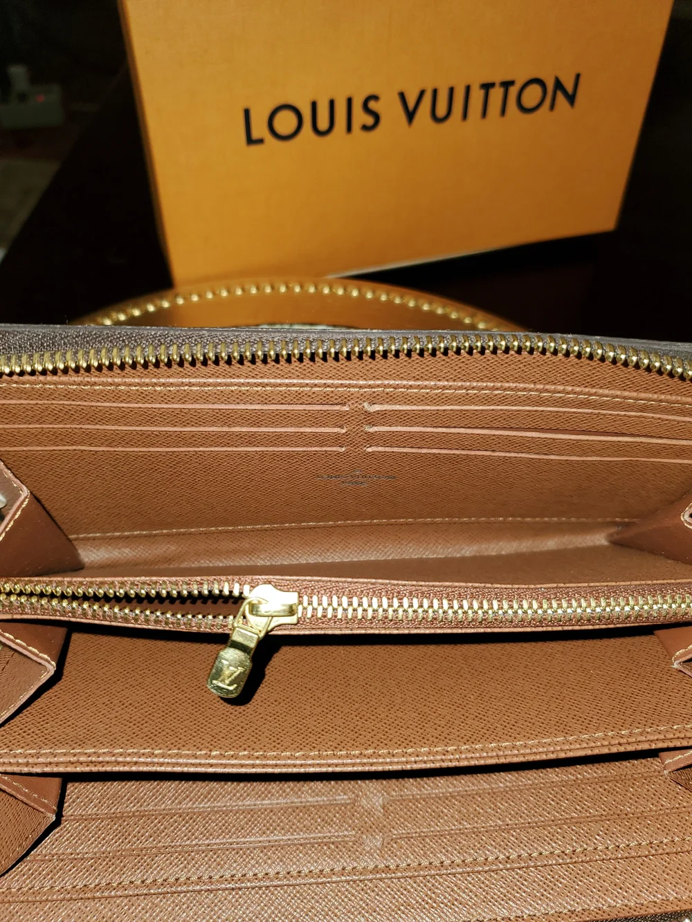 Louis Vuitton Brown Monogram Zip Wallet with Gold-Tone Hardware